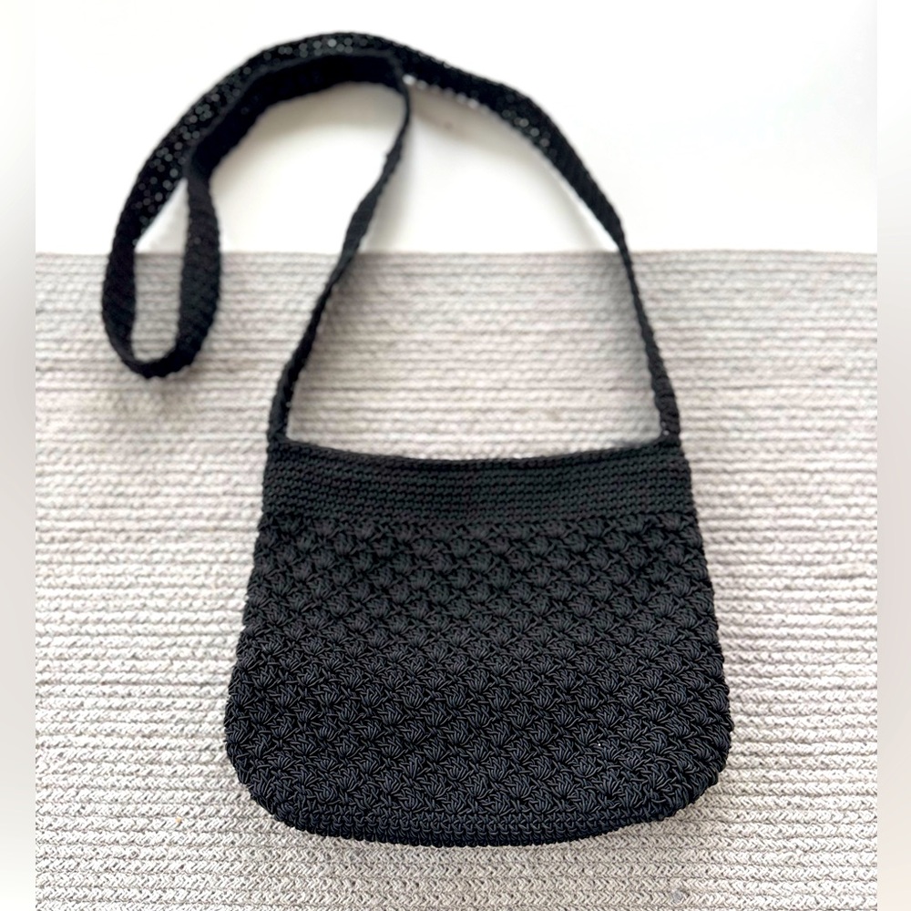 Vintage Black Crochet Crossbody Mini Bag
